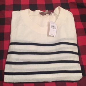 Light weight navy blue & white striped sweater
